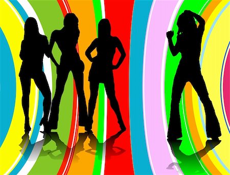Four sexy dancers in silhouette on a rainbow background Stock Photo - Budget Royalty-Free & Subscription, Code: 400-04936264
