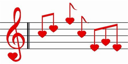 Music paper with heart shaped notes and clef Stock Photo - Budget Royalty-Free & Subscription, Code: 400-04936277