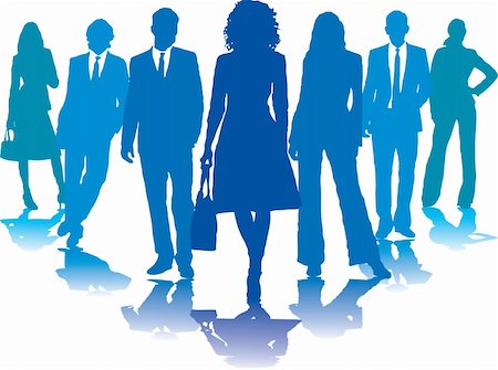 A small group of business people in blue silhouettes Stock Photo - Budget Royalty-Free & Subscription, Code: 400-04936570