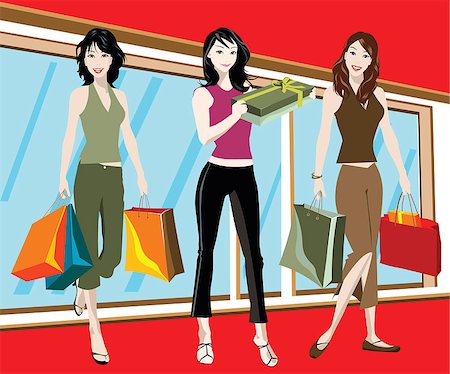 simsearch:400-04164585,k - detailed illustration of three woman with shopping bags Photographie de stock - Aubaine LD & Abonnement, Code: 400-04937727