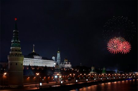 simsearch:400-04882938,k - New Year firework in the center of Moscow. Main firework in Russia. For 2007 year. Stock Photo - Budget Royalty-Free & Subscription, Code: 400-04939401