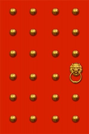 Red chinese door with a lion/dragon head. Concept: Chinese New Year celebration. Foto de stock - Super Valor sin royalties y Suscripción, Código: 400-04939601