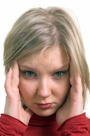 simsearch:400-04902701,k - Portrait of a young adult woman suffering from headache; isolated on white. Stock Photo - Budget Royalty-Free & Subscription, Code: 400-04939796