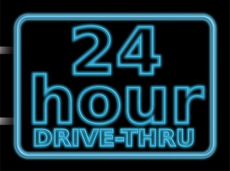 drive-thru - 24 hour drive through illustration of a neon sign Stock Photo - Budget Royalty-Free & Subscription, Code: 400-04947822