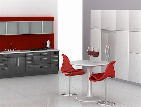 simsearch:846-03164688,k - Modern kitchen in red, black and white Photographie de stock - Aubaine LD & Abonnement, Code: 400-04949828