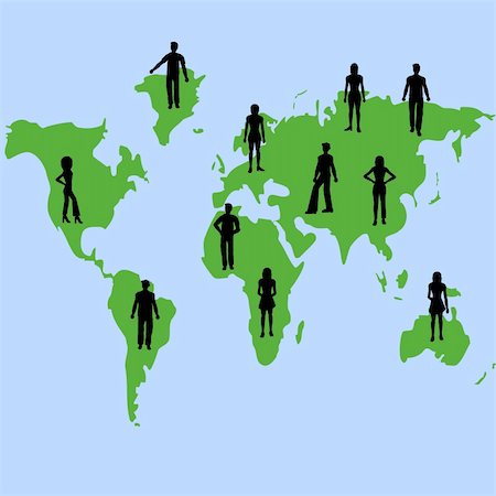simsearch:400-04150413,k - Silhouettes of people on a map of the world Photographie de stock - Aubaine LD & Abonnement, Code: 400-04941414