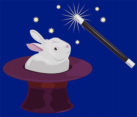 A rabbit appearing out of a tophat and a magic wand Stock Photo - Budget Royalty-Free & Subscription, Code: 400-04943095