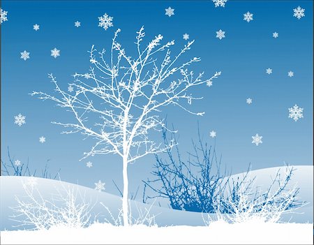 simsearch:400-04635890,k - winter landscape / vector background / snowflakes and tree Stock Photo - Budget Royalty-Free & Subscription, Code: 400-04958411