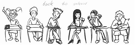 hand drawn illustration made with tablet. Free style without details showing rather school atmosphere and different habbits of class maids. Stock Photo - Budget Royalty-Free & Subscription, Code: 400-04959248
