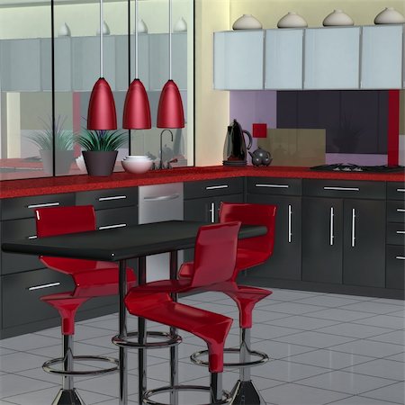 simsearch:846-03164688,k - Modern kitchen in red, black and white Photographie de stock - Aubaine LD & Abonnement, Code: 400-04963712