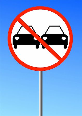 illustration of no passing road sign with two cars against a blue sky Stock Photo - Budget Royalty-Free & Subscription, Code: 400-04986147