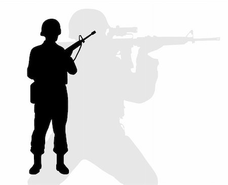 simsearch:400-04072400,k - Black silhouette of riflemens isolated on white Stock Photo - Budget Royalty-Free & Subscription, Code: 400-04986795