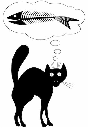 Cat dreams. Fun. Vector illustration. Black-and-white contour. Stock Photo - Budget Royalty-Free & Subscription, Code: 400-04988867