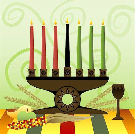 Red, Green and Black candles in a Kwanzaa Kinara, representing the 7 principles of Unity, Self-determination, Work and Resposibilty, Cooperative Economics, Purpose, Creativity and Faith Stock Photo - Budget Royalty-Free & Subscription, Code: 400-04981795