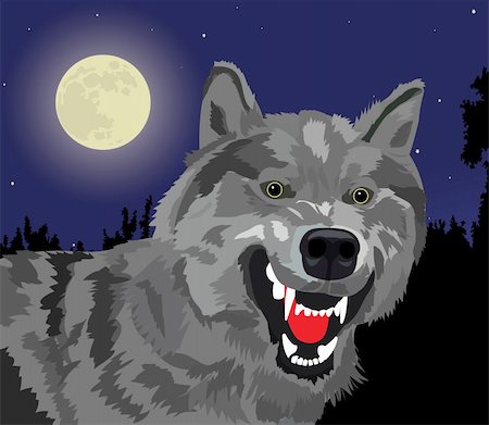 snarling dog images - The image of the growling wolf on a background of the full moon Stock Photo - Budget Royalty-Free & Subscription, Code: 400-04983660