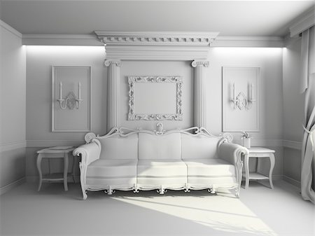 royal sofa - blank modern classic interior design (private apartment 3d rendering) Stock Photo - Budget Royalty-Free & Subscription, Code: 400-04998153
