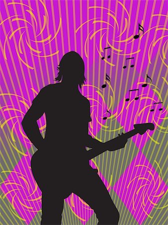 silhouette of guitarist on coloured background Stock Photo - Budget Royalty-Free & Subscription, Code: 400-04998490