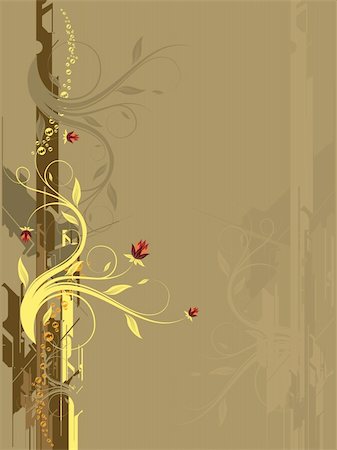 Modern, autumn, floral design for magazine/brochure/CD/DVD/mag/review covers, business cards and cards. Abstract swirly flower background with hi-tech design elements Stock Photo - Budget Royalty-Free & Subscription, Code: 400-04998612