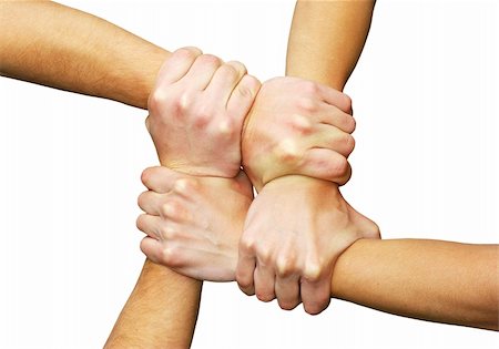 simsearch:600-02671208,k - Linked hands on a white background symbolizing teamwork and friendship Stock Photo - Budget Royalty-Free & Subscription, Code: 400-04990341