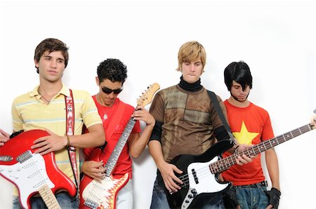simsearch:400-04026083,k - Portrait of young trendy teenager group posing with musical intruments Stock Photo - Budget Royalty-Free & Subscription, Code: 400-04991760