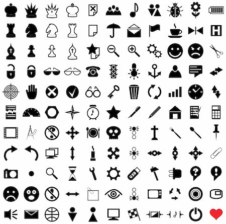 121 vector pictograms. Black-and-white contour. Set 1. Stock Photo - Budget Royalty-Free & Subscription, Code: 400-05005243