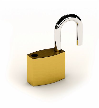 New shiny unlocked padlock over white background Stock Photo - Budget Royalty-Free & Subscription, Code: 400-05006480