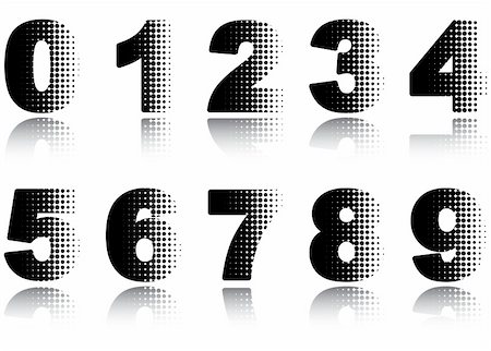 Digits set. Halftone black-and-white vector illustration on white background. Stock Photo - Budget Royalty-Free & Subscription, Code: 400-05007210