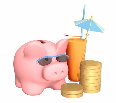 simsearch:400-04084846,k - Piggy bank, cocktail and coins. Object over white Stock Photo - Budget Royalty-Free & Subscription, Code: 400-05002026