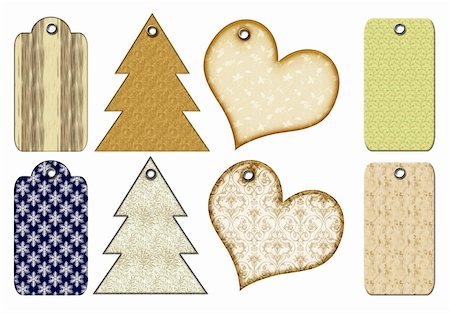 simsearch:400-04659792,k - Christmas gift tags of different forms. Isolated on a white background. Stock Photo - Budget Royalty-Free & Subscription, Code: 400-05002752
