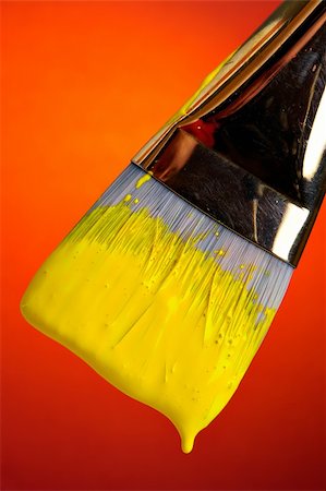 simsearch:400-04477939,k - Yellow paint dripping from brush Stock Photo - Budget Royalty-Free & Subscription, Code: 400-05015347
