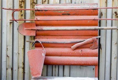 Old fire board with tools for fire extinguishing Stock Photo - Budget Royalty-Free & Subscription, Code: 400-05027341