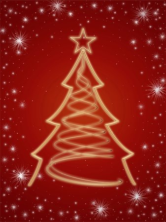 simsearch:400-05006261,k - golden 3d christmas tree with gold stars and white lights over red background Stock Photo - Budget Royalty-Free & Subscription, Code: 400-05020312