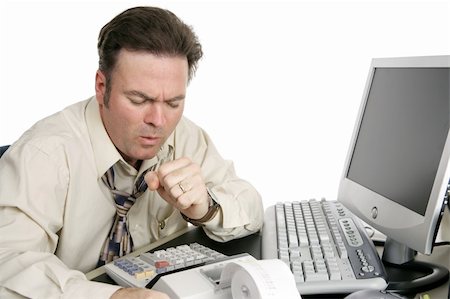 A man with a severe chest cold at work.  Isolated on white. Stock Photo - Budget Royalty-Free & Subscription, Code: 400-05021894