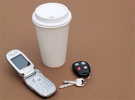 simsearch:400-05336522,k - to-go coffee cup, mobile phone and car keys Stock Photo - Budget Royalty-Free & Subscription, Code: 400-05034081