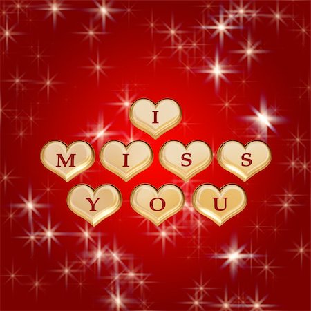 simsearch:400-05887181,k - 3d golden hearts, red letters, text - I miss you, background stars Stock Photo - Budget Royalty-Free & Subscription, Code: 400-05034893