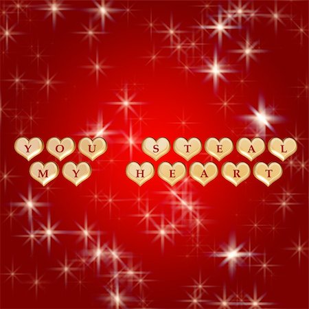 simsearch:400-05887181,k - 3d golden hearts, red letters, text - you steal my heart, background stars, lights Stock Photo - Budget Royalty-Free & Subscription, Code: 400-05034956