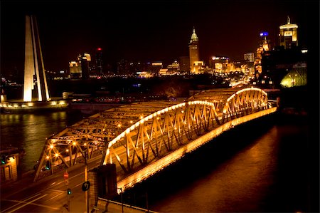 Waibaidu Bridge, The Bund, Shanghai China  Night Shot Trademarks Removed.  This is one of the most famous bridges in the World and has been in many movies. Stock Photo - Budget Royalty-Free & Subscription, Code: 400-05034980
