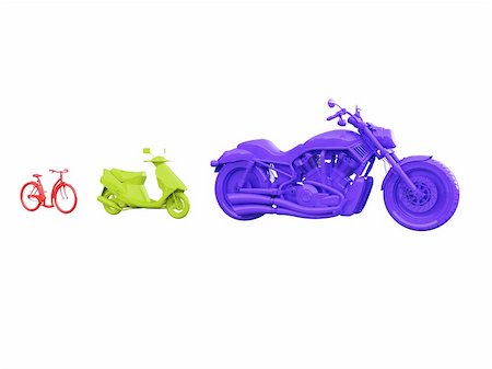 simsearch:400-05017762,k - red bicycle and motorized bicycle and motorcycle on white background Stock Photo - Budget Royalty-Free & Subscription, Code: 400-05037590