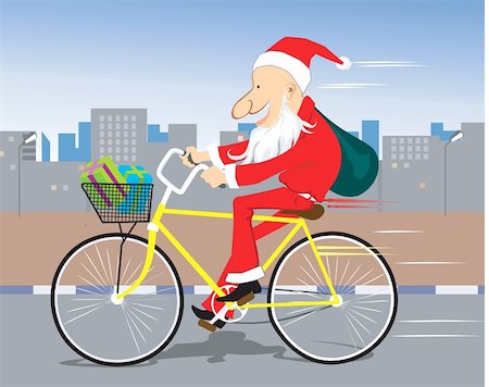 Illustration of Santa clause cycling in a road Stock Photo - Budget Royalty-Free & Subscription, Code: 400-05038209