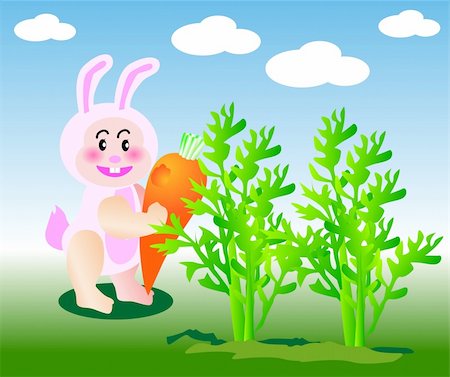 dreaming about eating - vector illustration for a baby rabbit eating carrot Stock Photo - Budget Royalty-Free & Subscription, Code: 400-05039799