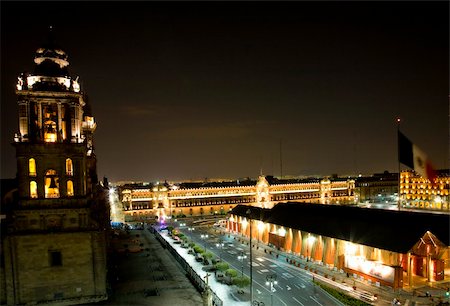 Metropolitan Cathedral and President's Palace in Zocalo, Center of Mexico City, with Flag at Night Stock Photo - Budget Royalty-Free & Subscription, Code: 400-05039948
