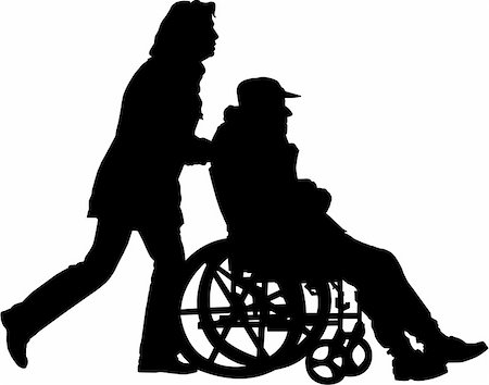 vector image of woman pushing man in the wheelchair Stock Photo - Budget Royalty-Free & Subscription, Code: 400-05032028