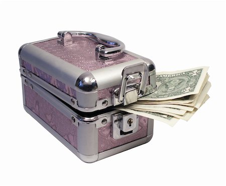 Old pink cascet with open lock and one dollar bills on white background Stock Photo - Budget Royalty-Free & Subscription, Code: 400-05032787