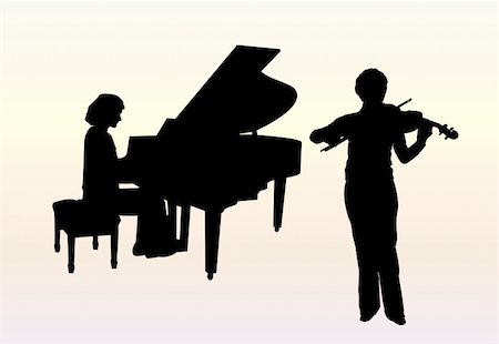 Two women are playing violin and piano at the concerto. EPS file available. Stock Photo - Budget Royalty-Free & Subscription, Code: 400-05047981
