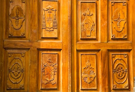 Golden Brown Wooden Church Door with Religious symbols, Tlaquepaque Guagalajara Mexico Stock Photo - Budget Royalty-Free & Subscription, Code: 400-05048644