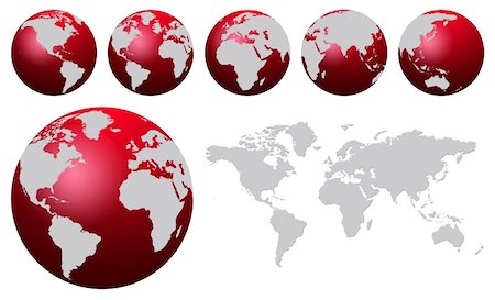 World map and red globes isolated on white Stock Photo - Budget Royalty-Free & Subscription, Code: 400-05041153