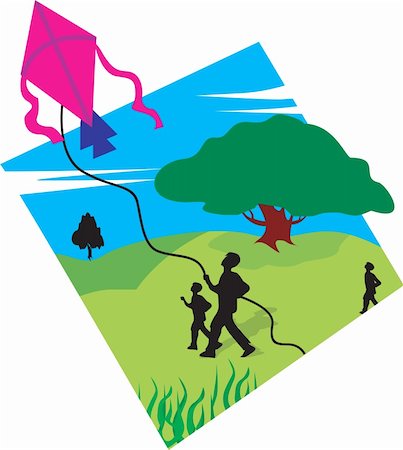 pictures of boy fly kites in the sky - Illustration of silhouettes flying kites in a landscape Stock Photo - Budget Royalty-Free & Subscription, Code: 400-05043184