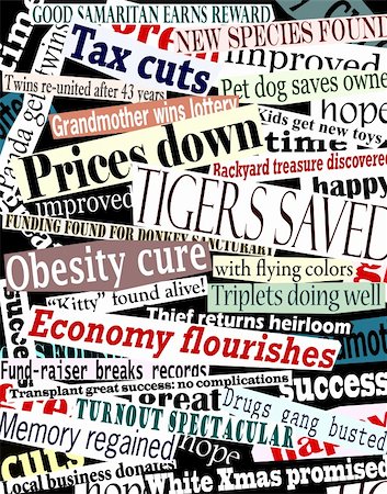 Vector collage of good news headlines with each headline as a separate editable object Stock Photo - Budget Royalty-Free & Subscription, Code: 400-05055454