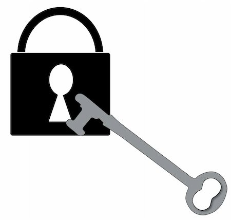 firewall white guard - closed padlock with silver antique key Stock Photo - Budget Royalty-Free & Subscription, Code: 400-05059121