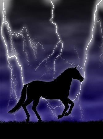 Black horse silhouette running in the storm Stock Photo - Budget Royalty-Free & Subscription, Code: 400-05050417